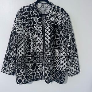 Catherines Reversible Quilted Jacket Womens 3X Black White Geometric Open Front